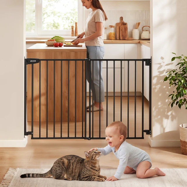 Main image of VEVOR Baby Gate for Stairs, 31-48 in Adjustable Width, 30 in High Dog Gate, No Bottom Bar, One-Handed Operation, Easy Drilling Installation with Hardware Kit, for Stairs, Doorways, and House, Black