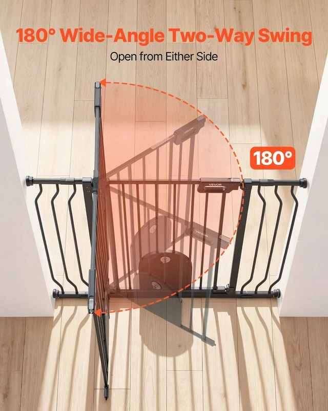 Alt view image 6 of 8 - VEVOR Baby Gate for Stairs, 29.5-43 in Adjustable Width, Baby Gate with Adjustable Cat Door, with Pressure Mount Kit and Wall Mount Kit, Secure Metal Pet Door for Stairs, Doorways, and House, Black