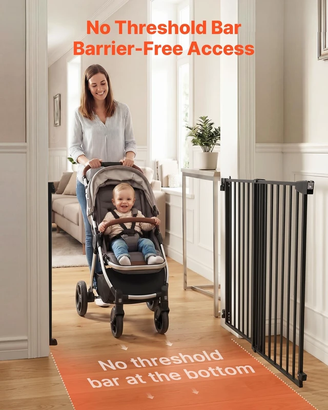 Alt view image 2 of 8 - VEVOR Baby Gate for Stairs, 31-48 in Adjustable Width, 30 in High Dog Gate, No Bottom Bar, One-Handed Operation, Easy Drilling Installation with Hardware Kit, for Stairs, Doorways, and House, Black