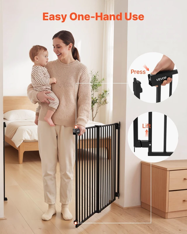 Alt view image 6 of 8 - VEVOR Baby Gate for Stairs, 31-48 in Adjustable Width, 30 in High Dog Gate, No Bottom Bar, One-Handed Operation, Easy Drilling Installation with Hardware Kit, for Stairs, Doorways, and House, Black