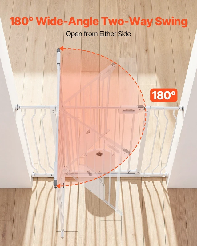 Alt view image 6 of 8 - VEVOR Baby Gate for Stairs, 29.5-43 in Adjustable Width, Baby Gate with Adjustable Cat Door, with Pressure Mount Kit and Wall Mount Kit, Secure Metal Pet Door for Stairs, Doorways, and House, White