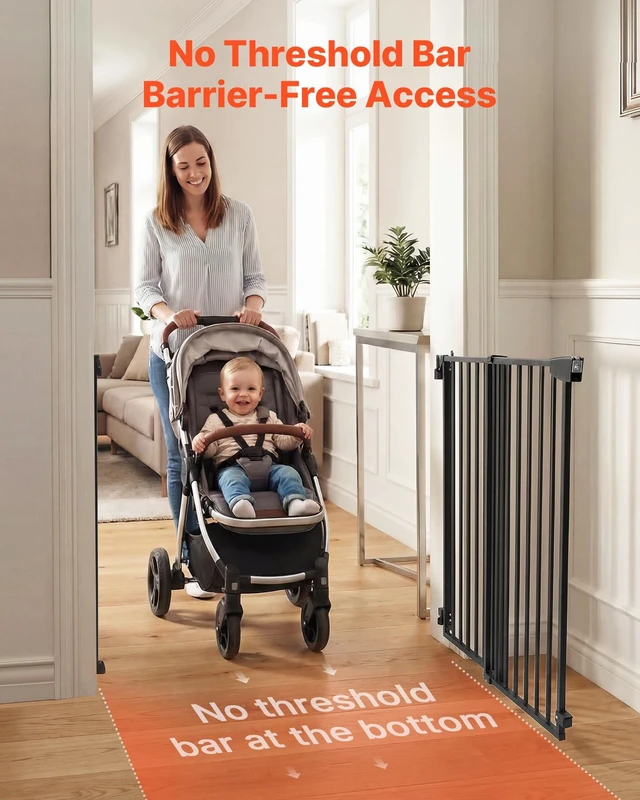 Alt view image 2 of 8 - VEVOR Baby Gate for Stairs, 28-43 in Adjustable Width, 36 in High Dog Gate, No Bottom Bar, One-Handed Operation, Easy Drilling Installation with Hardware Kit, for Stairs, Doorways, and House, Black