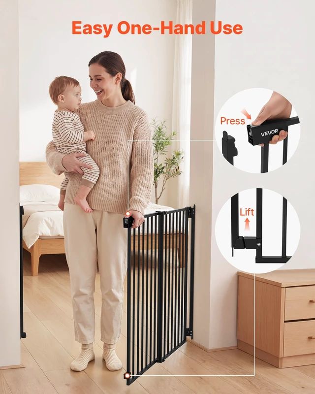 Alt view image 6 of 8 - VEVOR Baby Gate for Stairs, 28-43 in Adjustable Width, 36 in High Dog Gate, No Bottom Bar, One-Handed Operation, Easy Drilling Installation with Hardware Kit, for Stairs, Doorways, and House, Black