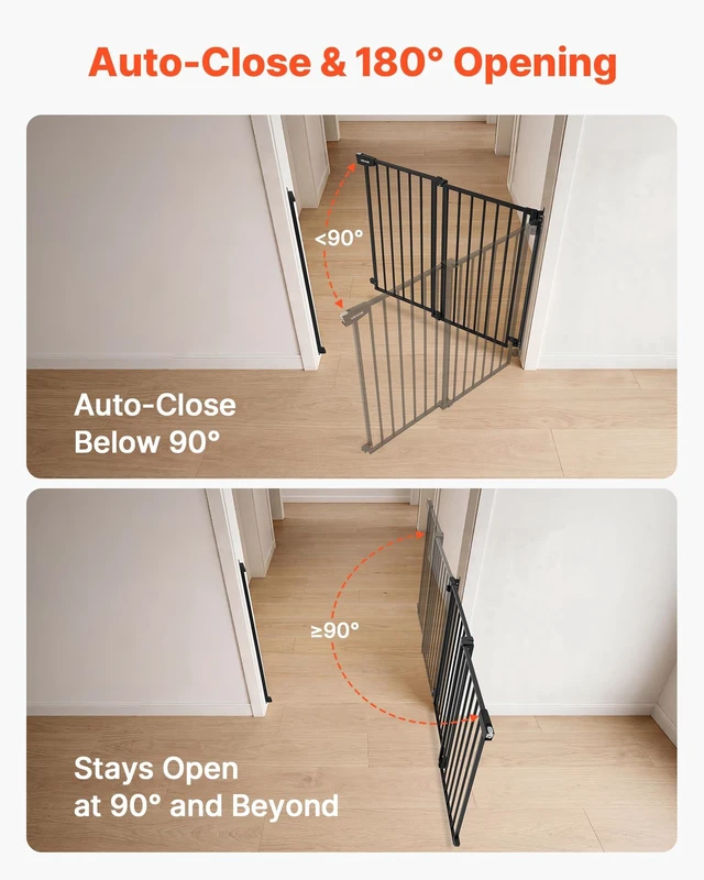 Alt view image 7 of 8 - VEVOR Baby Gate for Stairs, 28-43 in Adjustable Width, 36 in High Dog Gate, No Bottom Bar, One-Handed Operation, Easy Drilling Installation with Hardware Kit, for Stairs, Doorways, and House, Black