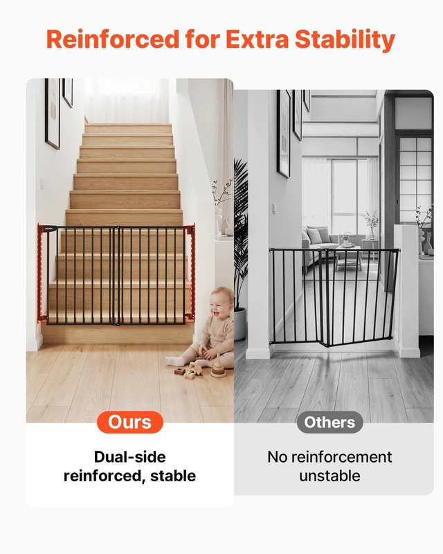 Alt view image 4 of 8 - VEVOR Baby Gate for Stairs, 31-48 in Adjustable Width, 36 in High Dog Gate, No Bottom Bar, One-Handed Operation, Easy Drilling Installation with Hardware Kit, for Stairs, Doorways, and House, Black