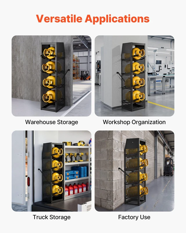 Alt view image 6 of 8 - VEVOR Refrigerant Tank Rack, 14.8 x 13 x 52 inches, 4 Tiers for 4 Cylinder, with Top Storage Shelf, Black Powder-Coated Carbon Steel, Cylinder Tank Rack for Cargo Van, Storing Oxygen, and Nitrogen