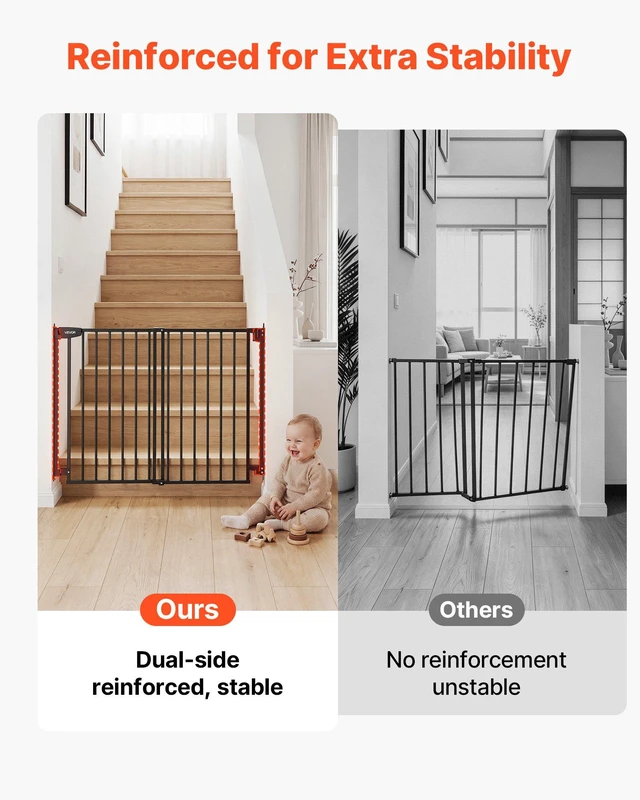 Alt view image 4 of 8 - VEVOR Baby Gate for Stairs, 28-43 in Adjustable Width, 30 in High Dog Gate, No Bottom Bar, One-Handed Operation, Easy Drilling Installation with Hardware Kit, for Stairs, Doorways, and House, Black