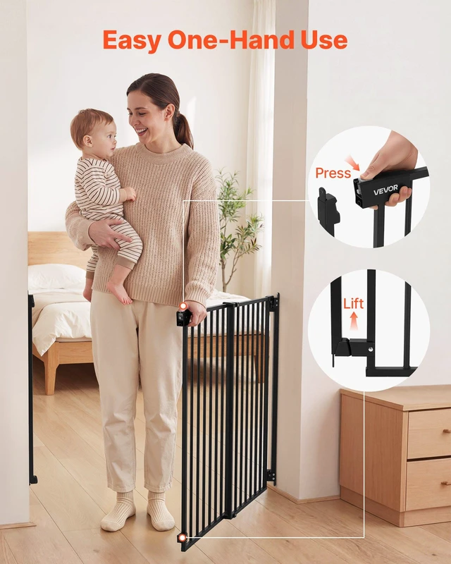 Alt view image 6 of 8 - VEVOR Baby Gate for Stairs, 28-43 in Adjustable Width, 30 in High Dog Gate, No Bottom Bar, One-Handed Operation, Easy Drilling Installation with Hardware Kit, for Stairs, Doorways, and House, Black