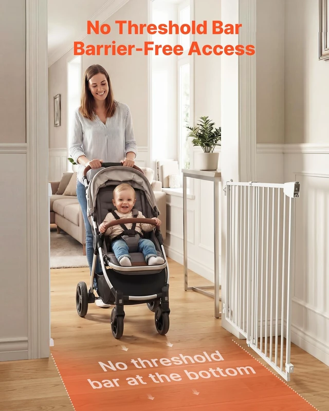 Alt view image 2 of 8 - VEVOR Baby Gate for Stairs, 31-48 in Adjustable Width, 30 in High Dog Gate, No Bottom Bar, One-Handed Operation, Easy Drilling Installation with Hardware Kit, for Stairs, Doorways, and House, White