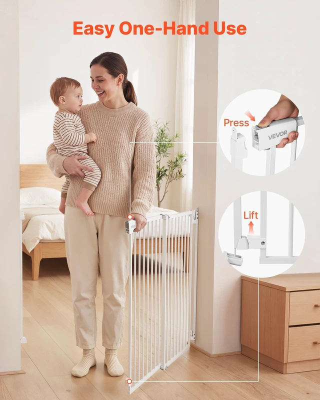 Alt view image 6 of 8 - VEVOR Baby Gate for Stairs, 31-48 in Adjustable Width, 30 in High Dog Gate, No Bottom Bar, One-Handed Operation, Easy Drilling Installation with Hardware Kit, for Stairs, Doorways, and House, White
