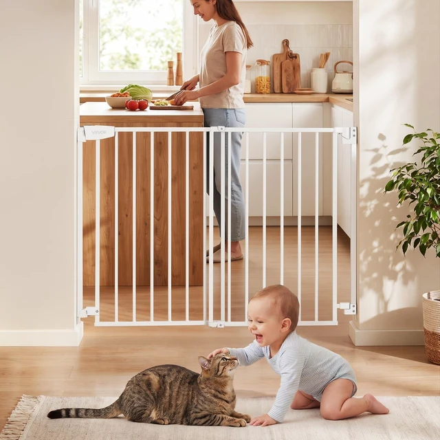 Main image of VEVOR Baby Gate for Stairs, 28-43 in Adjustable Width, 30 in High Dog Gate, No Bottom Bar, One-Handed Operation, Easy Drilling Installation with Hardware Kit, for Stairs, Doorways, and House, White