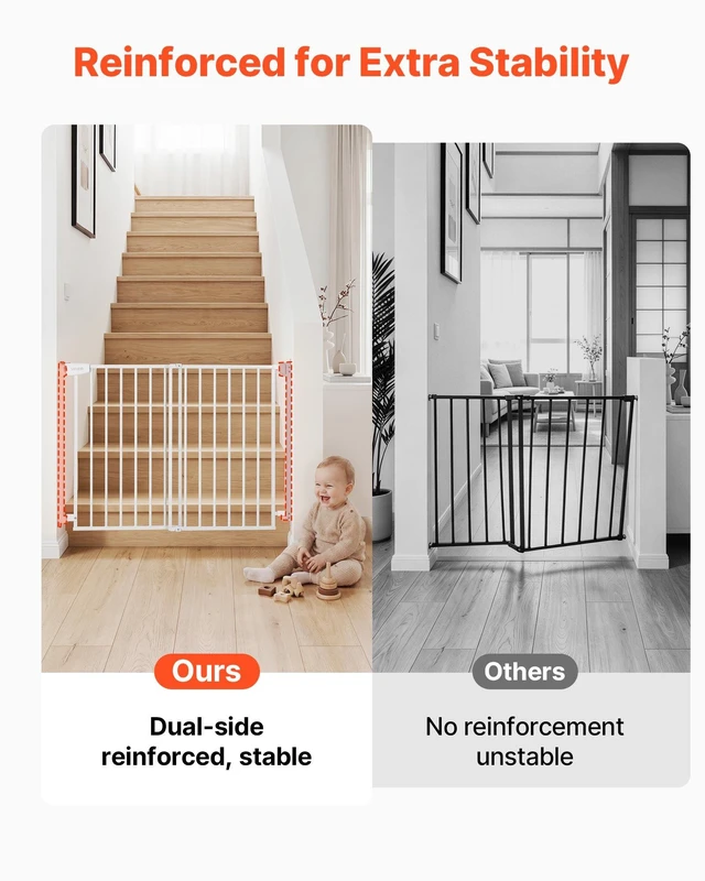 Alt view image 4 of 8 - VEVOR Baby Gate for Stairs, 28-43 in Adjustable Width, 30 in High Dog Gate, No Bottom Bar, One-Handed Operation, Easy Drilling Installation with Hardware Kit, for Stairs, Doorways, and House, White