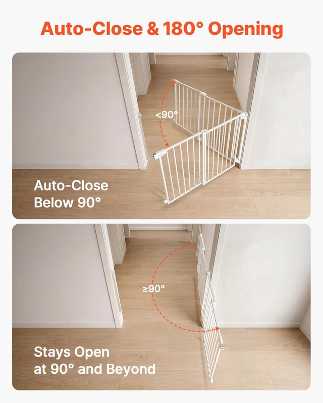 Alt view image 7 of 8 - VEVOR Baby Gate for Stairs, 28-43 in Adjustable Width, 30 in High Dog Gate, No Bottom Bar, One-Handed Operation, Easy Drilling Installation with Hardware Kit, for Stairs, Doorways, and House, White