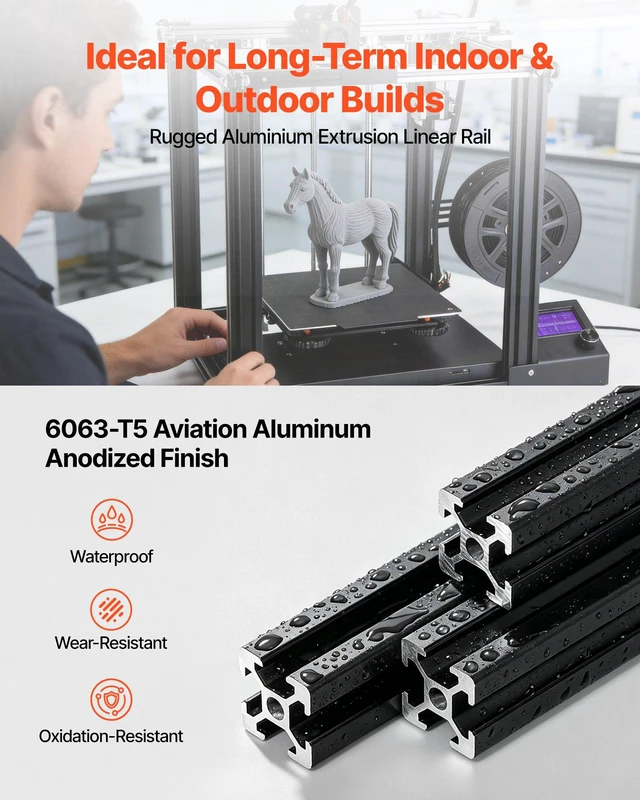 Alt view image 2 of 8 - VEVOR 10PCS 2020 Aluminum Extrusion Profile, 23.62 Inch 600 mm, T Slot European Standard Anodized Linear Rail, High-Strength Extruded Aluminum Rail, for 3D Printer Parts and CNC DIY Workbench, Black