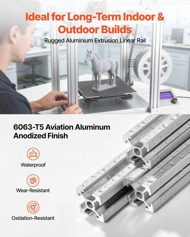 Alt view image 2 of 8 - VEVOR 10PCS 2020 Aluminum Extrusion Profile, 48 Inch 1220 mm, T Slot European Standard Anodized Linear Rail, High-Strength Extruded Aluminum Rail, for 3D Printer Parts and CNC DIY Workbench, Silver