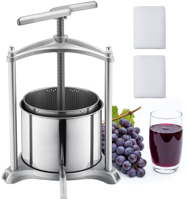 Main image of VEVOR Fruit Wine Press, 1.6 Gallon/6L, Stainless Steel Manual Juice Maker with Powerful T-Shaped Handle, Juice Making for Apple/Grape/Orange/Berry, Cheese/Tincture/Herbal Press, for Kitchen Home