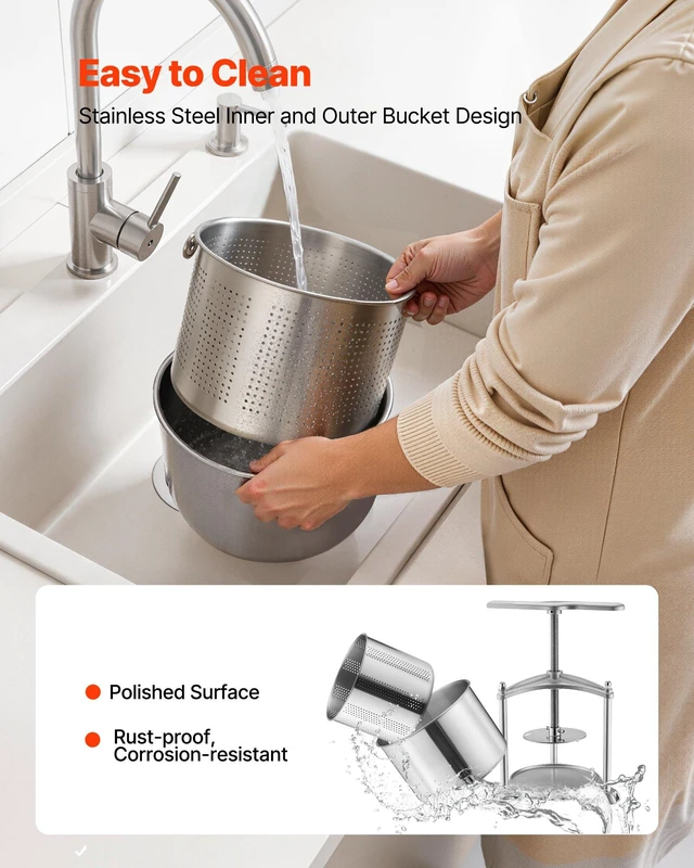 Alt view image 4 of 8 - VEVOR Fruit Wine Press, 1.6 Gallon/6L, Stainless Steel Manual Juice Maker with Powerful T-Shaped Handle, Juice Making for Apple/Grape/Orange/Berry, Cheese/Tincture/Herbal Press, for Kitchen Home