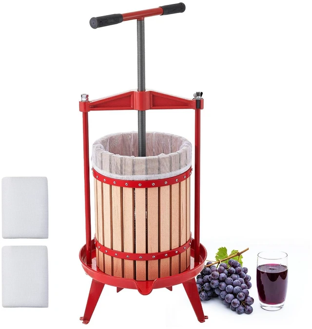 Main image of VEVOR Fruit Wine Press, 4.75Gal/18L Manual Juice Maker, Solid Beech Wood Basket, Vintage Traditional Juicer with 2 Filter Bags, Heavy Duty T-Shaped Handle Bar for Cider Apple Grape Press, Kitchen Home