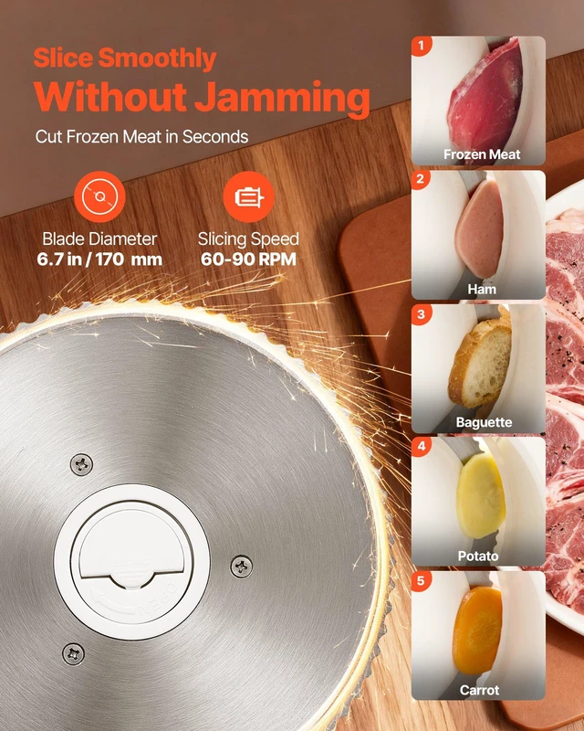Alt view image 3 of 8 - VEVOR Meat Slicer, 6.7" Foldable Electric Cutter with Dual Security Lock, 0-0.59" Adjustable Thickness, Easy to Clean, 180W Home Food-Slicer for Frozen Meat, Ham, Baguett, Steak