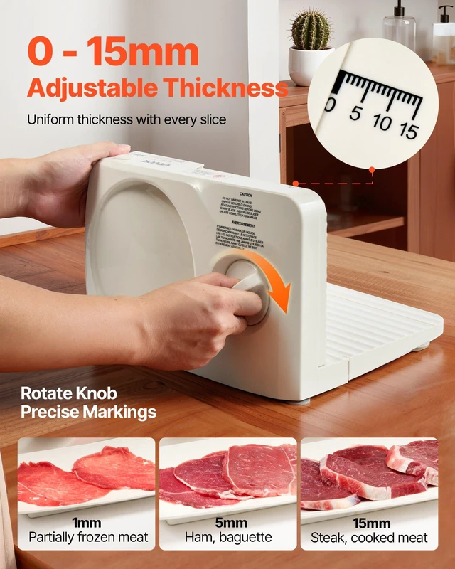 Alt view image 4 of 8 - VEVOR Meat Slicer, 6.7" Foldable Electric Cutter with Dual Security Lock, 0-0.59" Adjustable Thickness, Easy to Clean, 180W Home Food-Slicer for Frozen Meat, Ham, Baguett, Steak