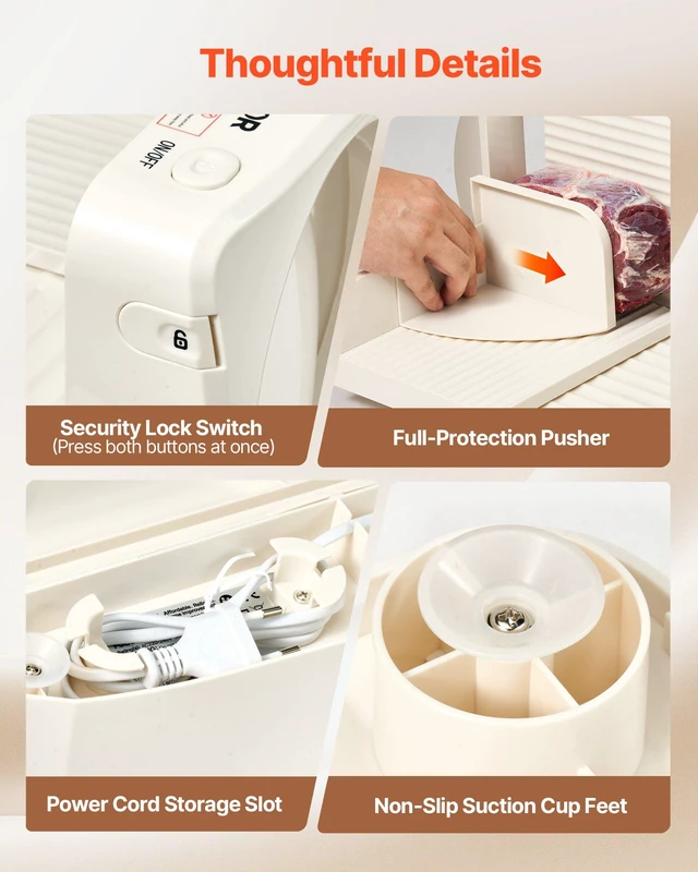 Alt view image 6 of 8 - VEVOR Meat Slicer, 6.7" Foldable Electric Cutter with Dual Security Lock, 0-0.59" Adjustable Thickness, Easy to Clean, 180W Home Food-Slicer for Frozen Meat, Ham, Baguett, Steak
