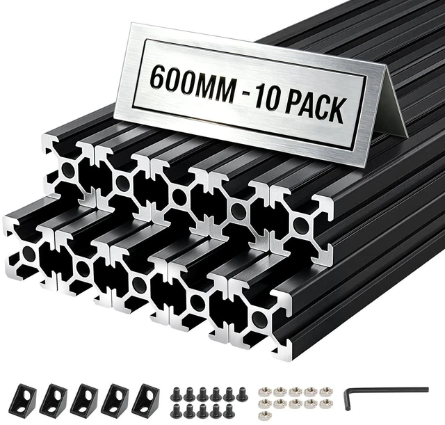 Main image of VEVOR 10PCS 2020 Aluminum Extrusion Profile, 23.62 Inch 600 mm, T Slot European Standard Anodized Linear Rail, High-Strength Extruded Aluminum Rail, for 3D Printer Parts and CNC DIY Workbench, Black