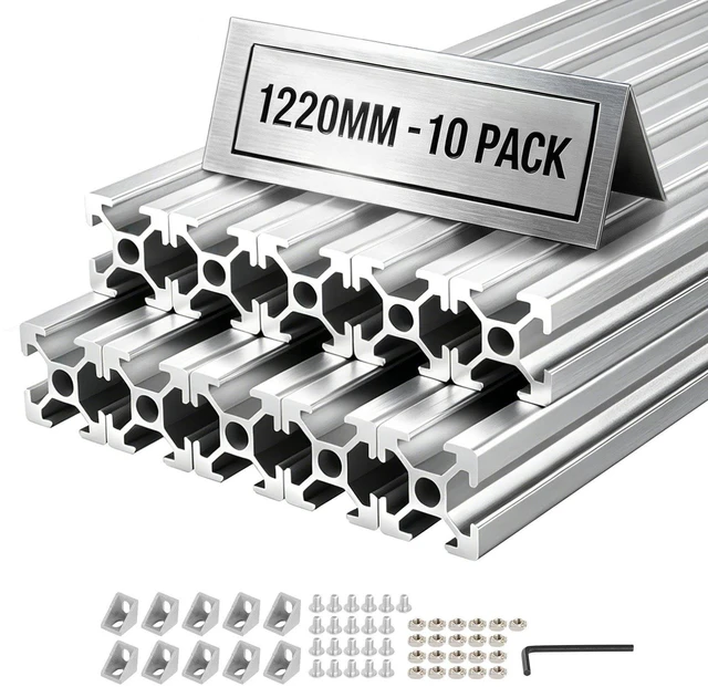Main image of VEVOR 10PCS 2020 Aluminum Extrusion Profile, 48 Inch 1220 mm, T Slot European Standard Anodized Linear Rail, High-Strength Extruded Aluminum Rail, for 3D Printer Parts and CNC DIY Workbench, Silver