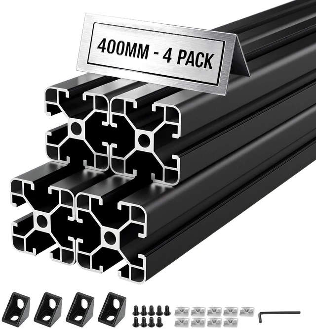Main image of VEVOR 4PCS 4040 Aluminum Extrusion Profile, 15.75 Inch 400 mm, T Slot European Standard Anodized Linear Rail, High-Strength Extruded Aluminum Rail, for 3D Printer Parts and CNC DIY Workbench, Black