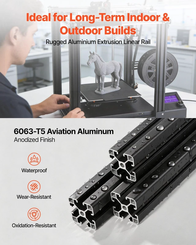 Alt view image 2 of 8 - VEVOR 4PCS 4040 Aluminum Extrusion Profile, 15.75 Inch 400 mm, T Slot European Standard Anodized Linear Rail, High-Strength Extruded Aluminum Rail, for 3D Printer Parts and CNC DIY Workbench, Black