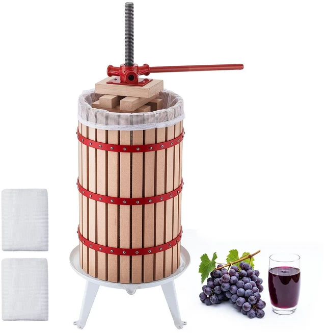 Main image of VEVOR Fruit Wine Press, 7.93Gal/30L Manual Juice Maker, Solid Beech Wood Basket, Vintage Traditional Juicer with 6 Press Wooden Blocks, 2 Filter Bags, Heavy Duty Pole Handle Bar for Cider Apple Grape