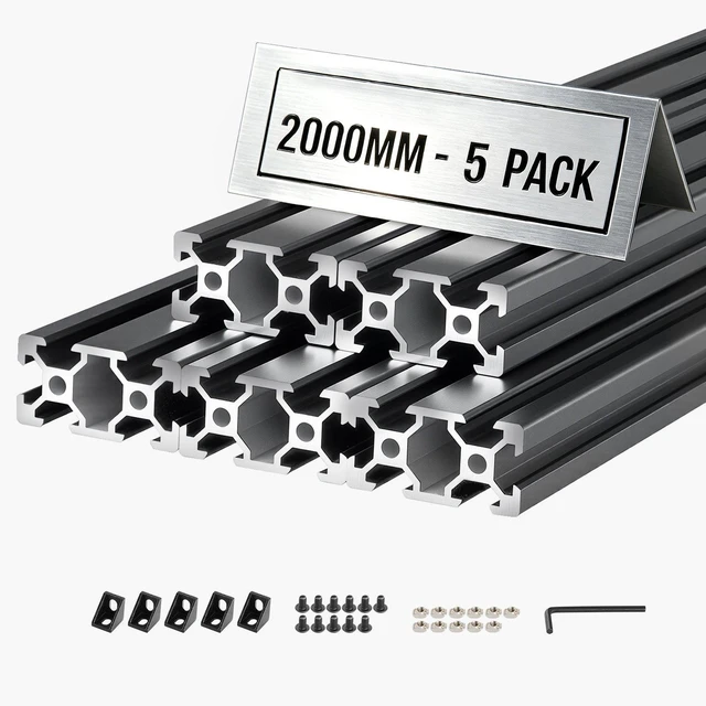 Main image of VEVOR 5PCS 2040 Aluminum Extrusion Profile, 78.74 Inch 2000 mm, V Slot European Standard Anodized Linear Rail, High-Strength Extruded Aluminum Rail, for 3D Printer Parts and CNC DIY Workbench, Black