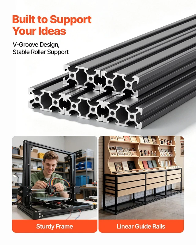 Alt view image 5 of 8 - VEVOR 5PCS 2040 Aluminum Extrusion Profile, 78.74 Inch 2000 mm, V Slot European Standard Anodized Linear Rail, High-Strength Extruded Aluminum Rail, for 3D Printer Parts and CNC DIY Workbench, Black