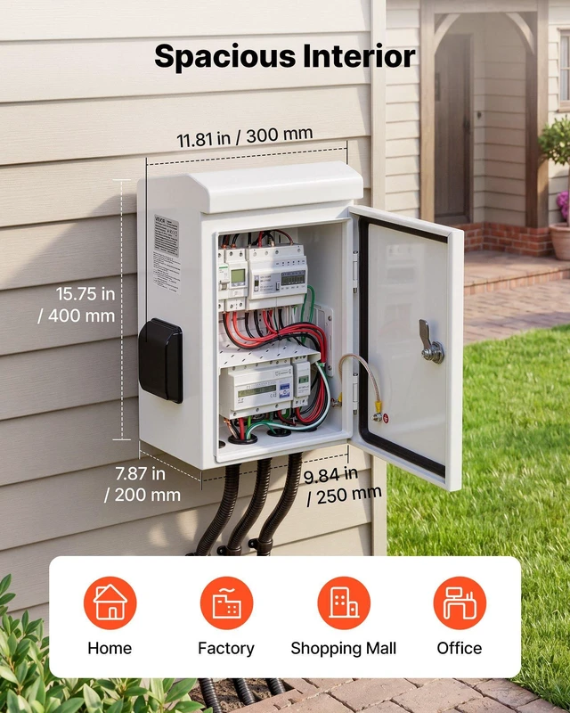 Alt view image 2 of 8 - VEVOR Outdoor Electrical Box, Cold-Rolled Steel, Electrical Junction Box with Thermostat and Fan, Rain Hood, Ventilated Design, IP65 Waterproof Hinged Enclosure, Wall/Pole Mounted, 16 x 12 x 8 in