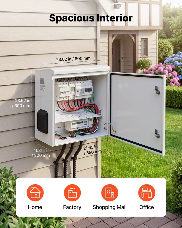 Alt view image 2 of 8 - VEVOR Outdoor Electrical Box, Cold-Rolled Steel, Electrical Junction Box with Thermostat and Fan, Rain Hood, Ventilated Design, IP65 Waterproof Hinged Enclosure, Wall/Pole Mounted, 24 x 24 x 12 in