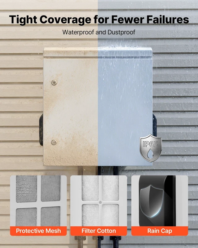 Alt view image 5 of 8 - VEVOR Outdoor Electrical Box, Cold-Rolled Steel, Electrical Junction Box with Thermostat and Fan, Rain Hood, Ventilated Design, IP65 Waterproof Hinged Enclosure, Wall/Pole Mounted, 24 x 24 x 12 in