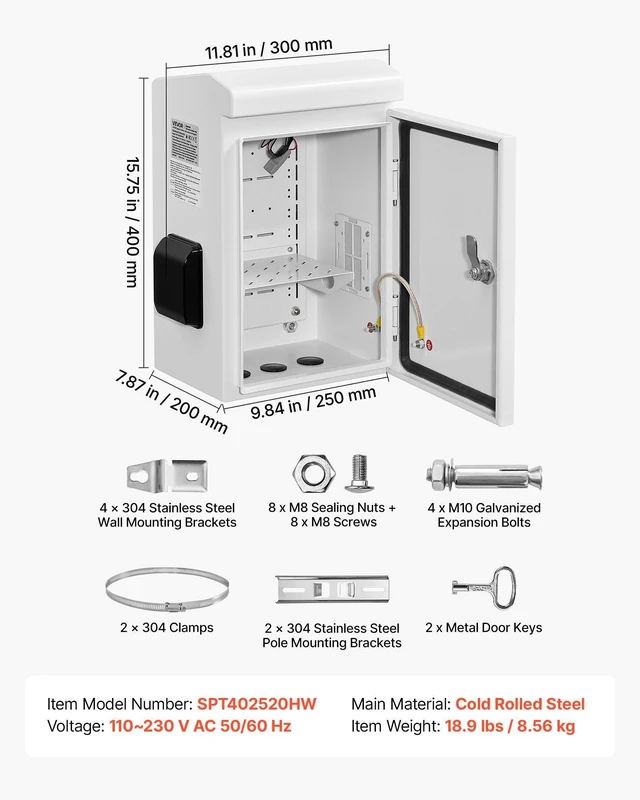 Alt view image 7 of 8 - VEVOR Outdoor Electrical Box, Cold-Rolled Steel, Electrical Junction Box with Thermostat and Fan, Rain Hood, Ventilated Design, IP65 Waterproof Hinged Enclosure, Wall/Pole Mounted, 16 x 12 x 8 in