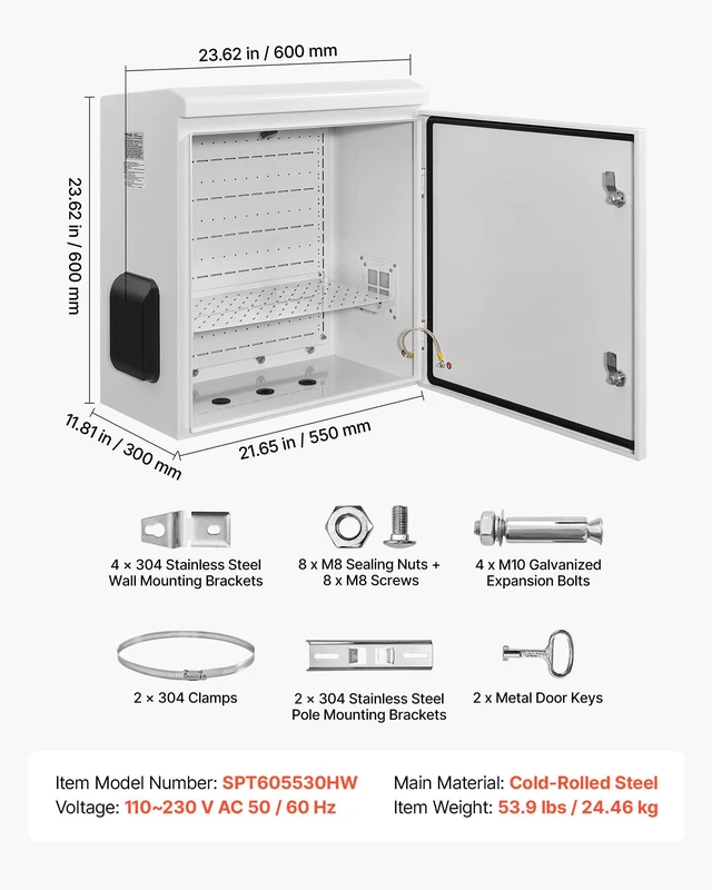 Alt view image 7 of 8 - VEVOR Outdoor Electrical Box, Cold-Rolled Steel, Electrical Junction Box with Thermostat and Fan, Rain Hood, Ventilated Design, IP65 Waterproof Hinged Enclosure, Wall/Pole Mounted, 24 x 24 x 12 in