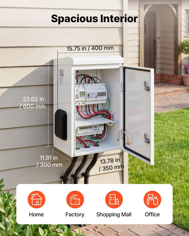 Alt view image 2 of 8 - VEVOR Outdoor Electrical Box, Cold-Rolled Steel, Electrical Junction Box with Thermostat and Fan, Rain Hood, Ventilated Design, IP65 Waterproof Hinged Enclosure, Wall/Pole Mounted, 24 x 16 x 12 in
