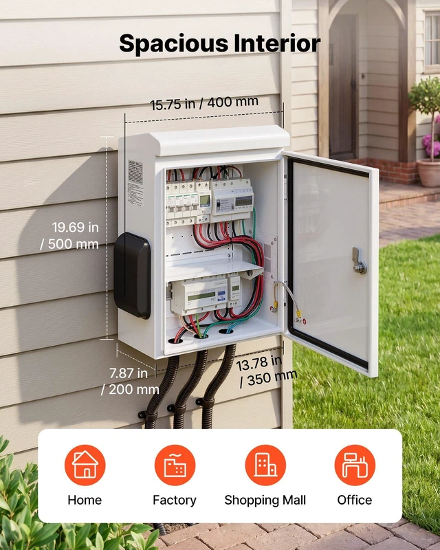 Alt view image 2 of 8 - VEVOR Outdoor Electrical Box, Cold-Rolled Steel, Electrical Junction Box with Thermostat and Fan, Rain Hood, Ventilated Design, IP65 Waterproof Hinged Enclosure, Wall/Pole Mounted, 20 x 16 x 8 in