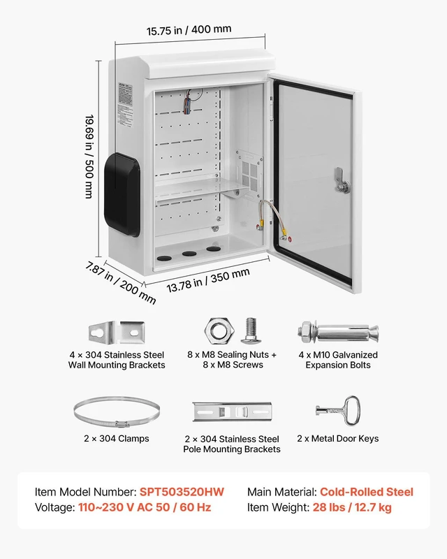 Alt view image 7 of 8 - VEVOR Outdoor Electrical Box, Cold-Rolled Steel, Electrical Junction Box with Thermostat and Fan, Rain Hood, Ventilated Design, IP65 Waterproof Hinged Enclosure, Wall/Pole Mounted, 20 x 16 x 8 in