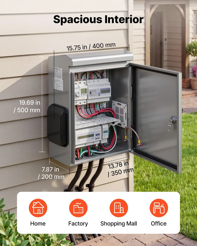 Alt view image 2 of 8 - VEVOR Outdoor Electrical Box, 20 x 16 x 8 in, Stainless Steel Ventilated Electrical Enclosure with Thermostat and Fan, Rain Hood, Hinge Connection, IP65 Waterproof Junction Box, Wall/Pole Mounted,