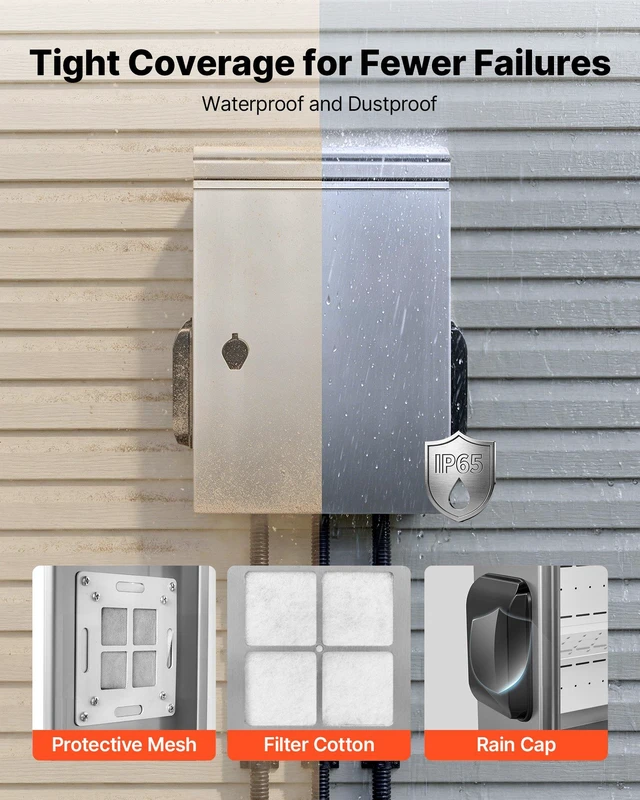 Alt view image 5 of 8 - VEVOR Outdoor Electrical Box, 20 x 16 x 8 in, Stainless Steel Ventilated Electrical Enclosure with Thermostat and Fan, Rain Hood, Hinge Connection, IP65 Waterproof Junction Box, Wall/Pole Mounted,