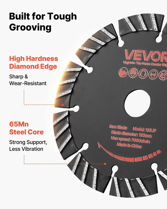 Alt view image 4 of 8 - VEVOR Diamond Blades 5.24 inch, 5-Pack Wall Chaser Saw Blade Cutting Blade, 0.79 in Arbor, High-Hardness Diamond Segments, 65Mn Steel Core, Dry Wet Cutting, Clean Edges for Concrete Brick Stone Cement