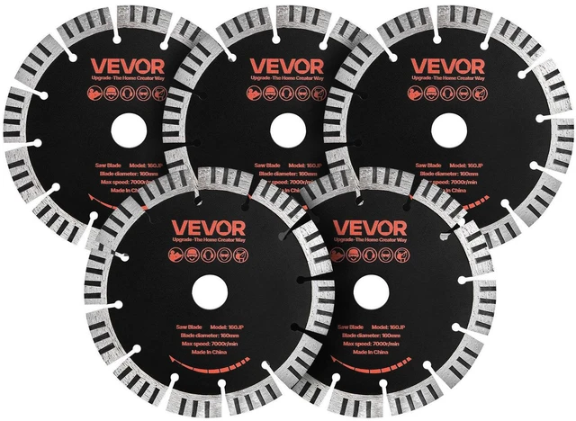 Main image of VEVOR Diamond Blades 6.3 inch, 5-Pack Wall Chaser Saw Blade Cutting Blade, 0.87 in Arbor, High-Hardness Diamond Segments, 65Mn Steel Core, Dry Wet Cutting, Clean Edges for Concrete Brick Stone Cement