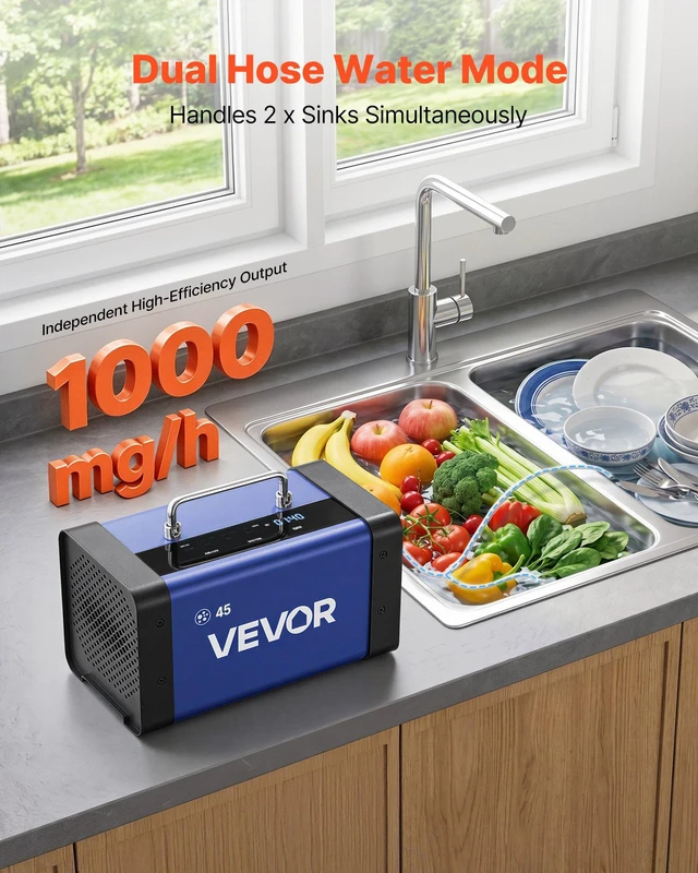 Alt view image 6 of 8 - VEVOR Ozone Generator, 45000mg/h Commercial Ozone Machine, with 15s Delayed Start & Dual-Hose Water Mode & LCD Touchscreen, Industrial Deodorizer for Car, Smoke, Home Odors, Up to 3800 sq.ft