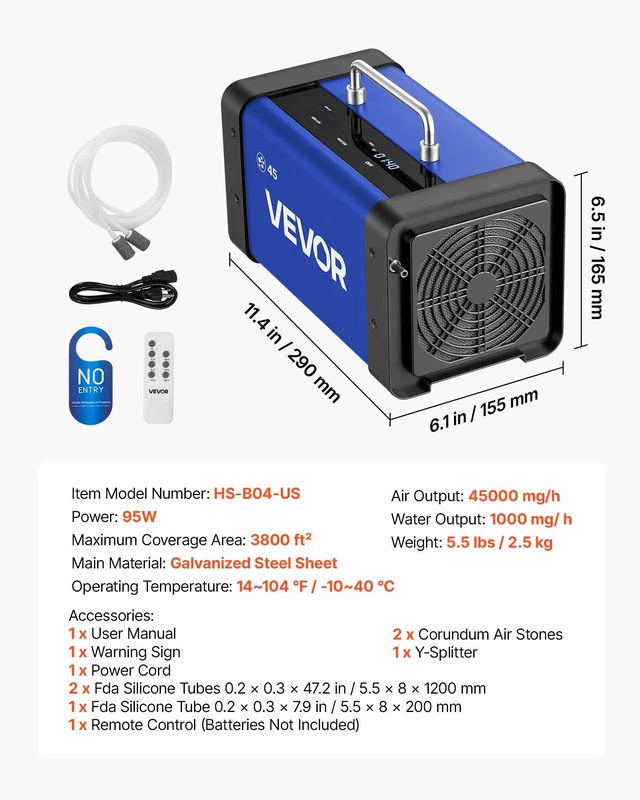 Alt view image 7 of 8 - VEVOR Ozone Generator, 45000mg/h Commercial Ozone Machine, with 15s Delayed Start & Dual-Hose Water Mode & LCD Touchscreen, Industrial Deodorizer for Car, Smoke, Home Odors, Up to 3800 sq.ft