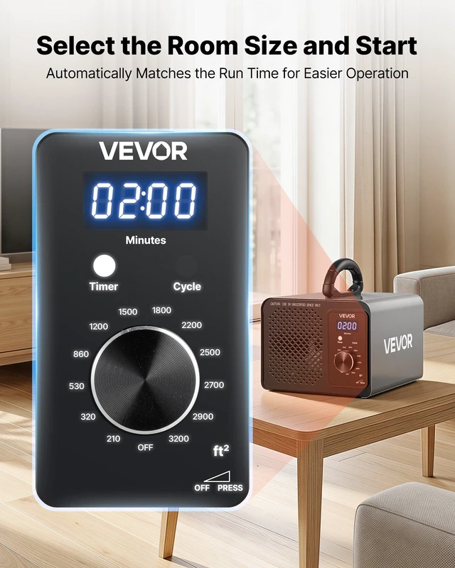 Alt view image 3 of 8 - VEVOR Ozone Generator, 36000mg/h Commercial Ozone Machine, 15s Delayed Start & Timer & Rotary Encoder Knob & Odor-Treatment Cycle Mode, Industrial Deodorizer for Car, Smoke Odorss,Up to 3200 sq.ft