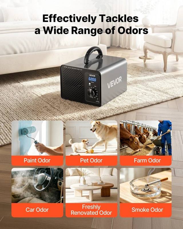 Alt view image 6 of 8 - VEVOR Ozone Generator, 36000mg/h Commercial Ozone Machine, 15s Delayed Start & Timer & Rotary Encoder Knob & Odor-Treatment Cycle Mode, Industrial Deodorizer for Car, Smoke Odorss,Up to 3200 sq.ft