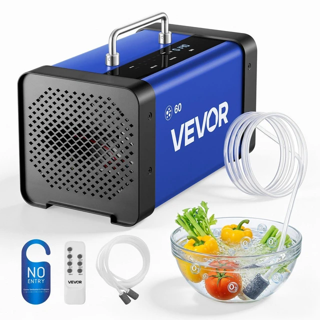 Main image of VEVOR Ozone Generator, 60000mg/h Commercial Ozone Machine, with 15s Delayed Start & Dual-Hose Water Mode & LCD Touchscreen, Industrial Deodorizer for Car, Smoke, Home Odors, Up to 4800 sq.ft