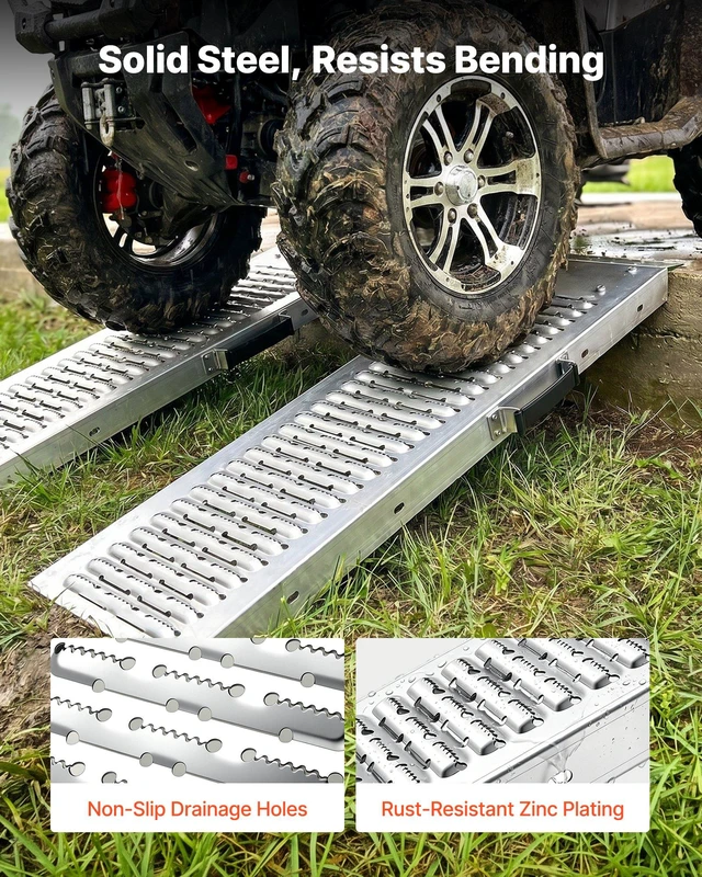 Alt view image 3 of 8 - VEVOR Trailer Ramps, 2PCS 39 x 9 in, Heavy-Duty Steel ATV Ramp Set with Anti-Slip Plates, 1200LBS Combined Capacity Loading Ramps for Motorcycles, Lawn Mowers, Farm Tractors, Carts